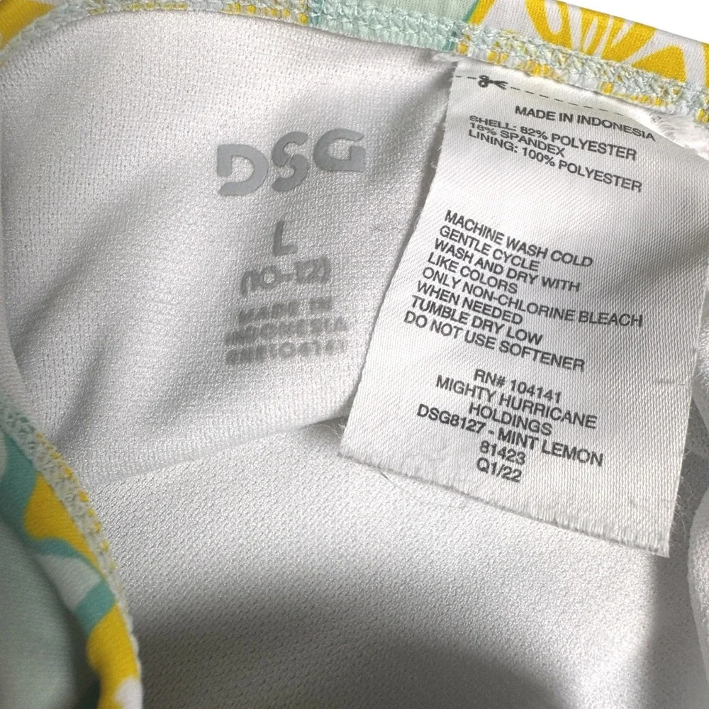 DSG Girls Lemon Print Swimsuit Set Tie‎ Strap Top High Waisted Bottoms L 2 Piece